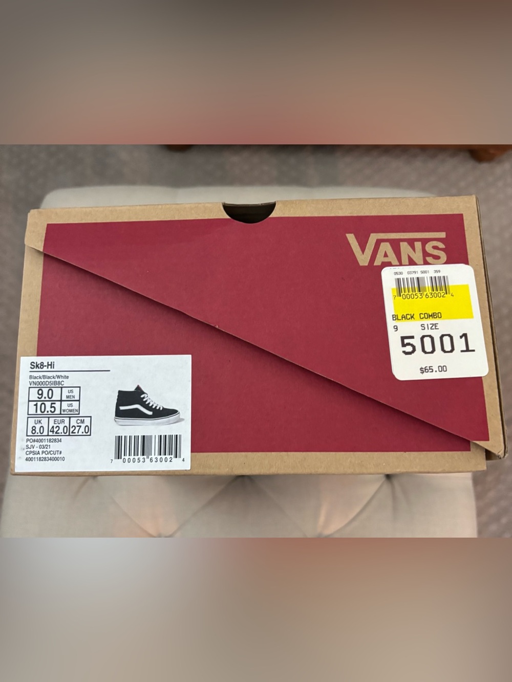 Vans Men’s Black & White High-Top Skate Sneakers - Picture 2 of 3